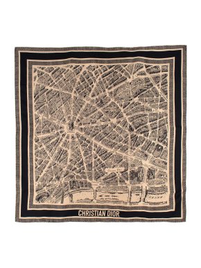 Dior Beige and Black Map Printed 90 x 90 Silk Scarf