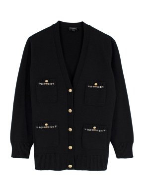 Chanel Black Longline Cashmere Cardigan with CC Chain Trim Detail