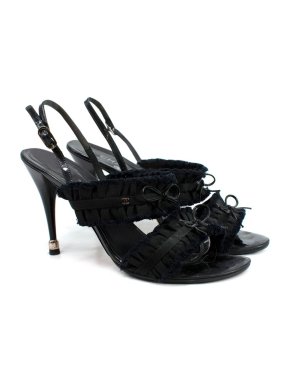 Chanel Black Grosgrain Bow Slingback Heeled Sandals