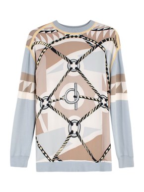 Hermes Blue and Beige Figure Artistique Silk & Cotton Jumper 1