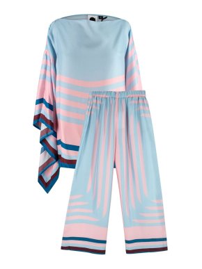 Louisa Parris Light Blue Majora Scarf Top and Silk Trouser Set