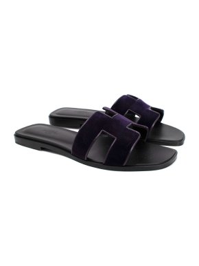Hermes Velvet Violet Fonce Oran Sandals