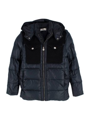 Young Versace Navy Puffer Jacket with Knit Panelling