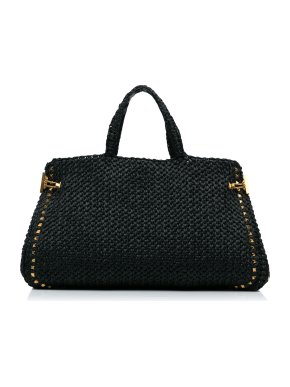 Valentino Black Rockstud Raffia Tote Bag