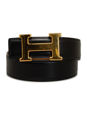 Hermes Black Leather Constance Reversible Belt