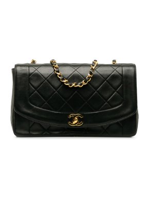 Chanel Black Leather Medium Lambskin Diana Flap