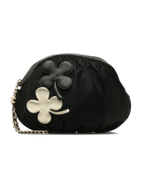 Chanel Black Satin Four Leaf Clover Clutch