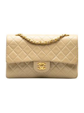 Chanel Beige Leather Medium Classic Lambskin Double Flap