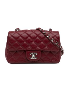 Chanel Deep Red Classic Caviar Mini Rectangular Single Flap