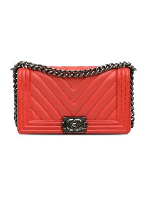 Chanel Red Chevron Medium Calfskin  Boy Bag 1