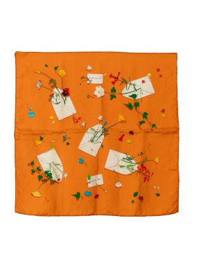 Hermes Orange 'Des Fleurs pour le Dire' Silk Scarf