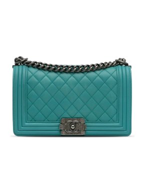 Chanel Teal Medium Lambskin Boy Bag with Ruthenium Hardware