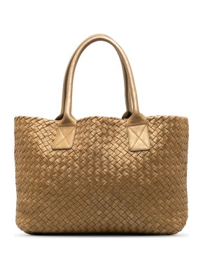 Bottega Veneta Metallic Gold Small Intrecciato Cabat Tote Bag