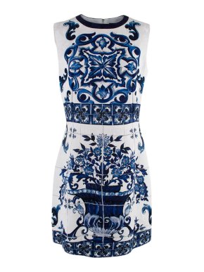 Dolce & Gabbana White & Blue Majolica Mini Dress