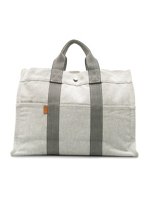 Hermes Grey Toile Herline MM Tote Bag