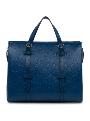 Gucci Blue Embossed GG Leather Tote Bag