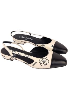 Chanel White Logo Slingbacks