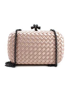 Bottega Veneta Blush Satin and Watersnake Knot Clutch on Chain