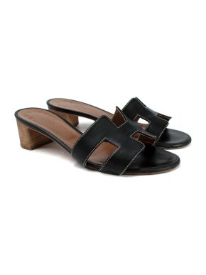 Hermes Black Box Calfskin Oasis Sandals