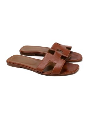 Hermes Gold Leather Oran Sandals