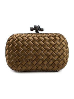 Bottega Veneta Khaki Green Satin and Water Snake Knot Clutch