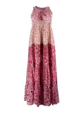 Yvonne S Floral Pink Tiered Sleeveless Maxi Dress