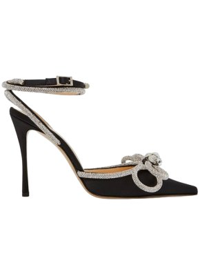 Mach & Mach Black Double Bow Satin Heels