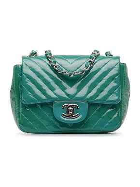 Chanel Green Mini Patent Chevron Classic Flap Bag