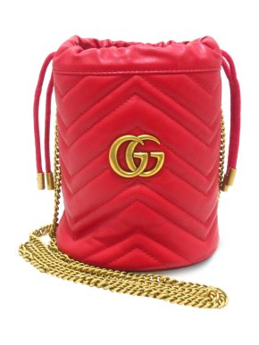 Gucci Red Mini GG Marmont Matelasse Bucket Bag