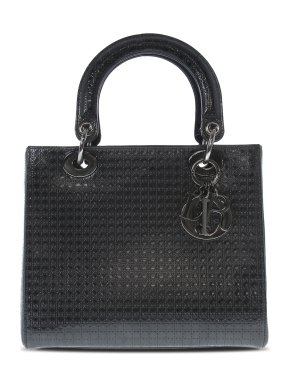 Dior Black Medium Patent Microcannage Lady Dior