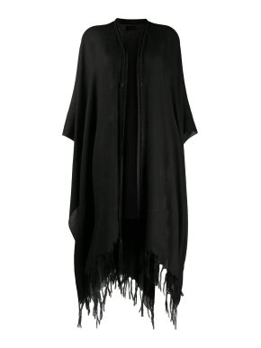 Saint Lauren Black Fringed Wool Cape