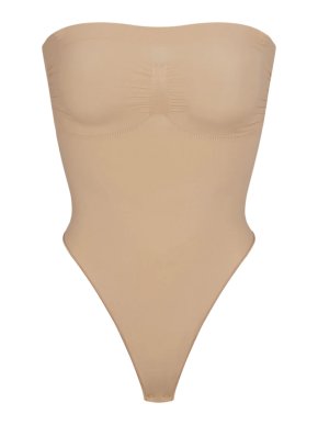 SKIMS Seamless Sculpt Strapless Thong Bodysuit Clay
