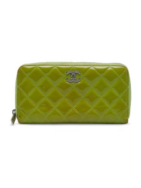 Chanel Green CC Patent Leather Zip Around Wallet