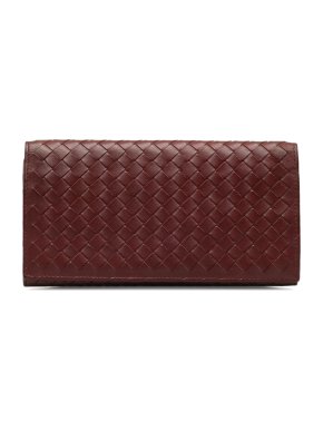 Bottega Veneta Burgundy Intrecciato Leather Bifold Long Wallet