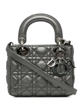 Dior Metallic Grey Small Lambskin Cannage Lady Dior