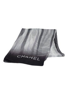Chanel Black and Grey CC Logo Silk Scarf