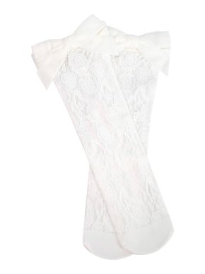 Chanel White CC Socks with Velvet Bows