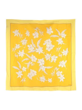 Loro Piana Yellow Floral Silk Scarf 90 x 90