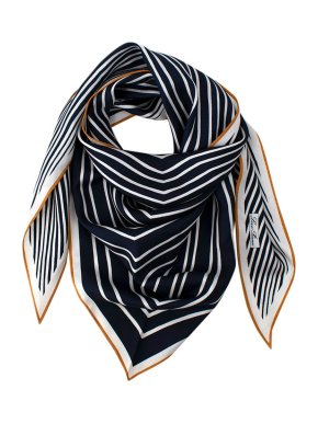 Loro Piana Navy and White Striped Silk Triangle Scarf