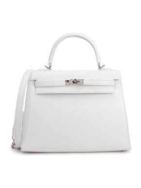 Hermes HSS White & Bleu Saphir Epsom Leather Kelly Sellier 25 PHW