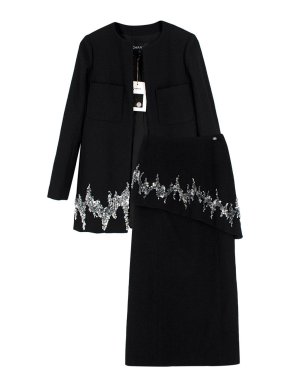 Chanel Black Runway Sequin Embellished Tweed Jacket and Layered Skirt