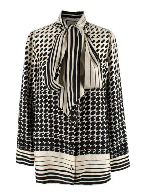 Gucci Black and White Geometric Pattern Silk Blouse