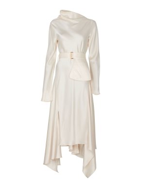 JW Anderson Cream Satin Pocket Tie Midi Dress