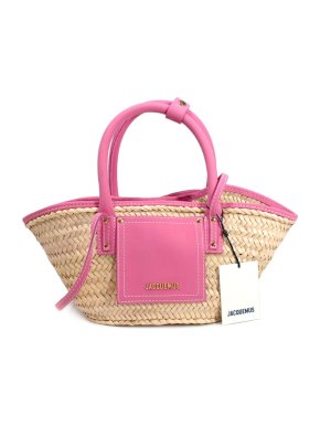 Jacquemus Pink Le Petit Panier Soli Raffia Tote Bag