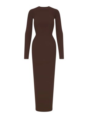 Skims Fits Everybody Crew Neck Long Sleeve Dress in Cocoa