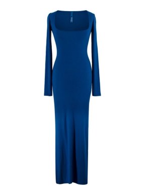 SKIMS Cobalt Blue Long-Sleeve Soft Lounge Slip Dress