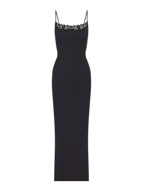 Skims Fits Everybody Lace Long Slip Dress In Onyx