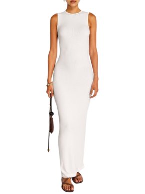 Skims White Ribbed Soft Lounge Maxi Dress