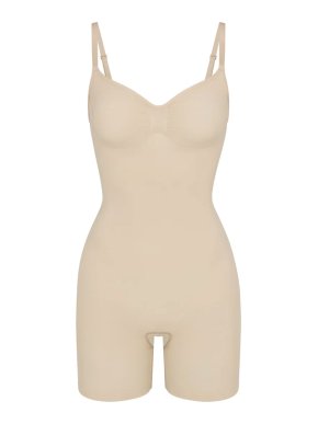 Skims Seamless Sculpt Mid Thigh Bodysuit in Sand