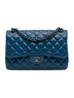 Chanel Blue Patent Leather Jumbo Double Flap Bag